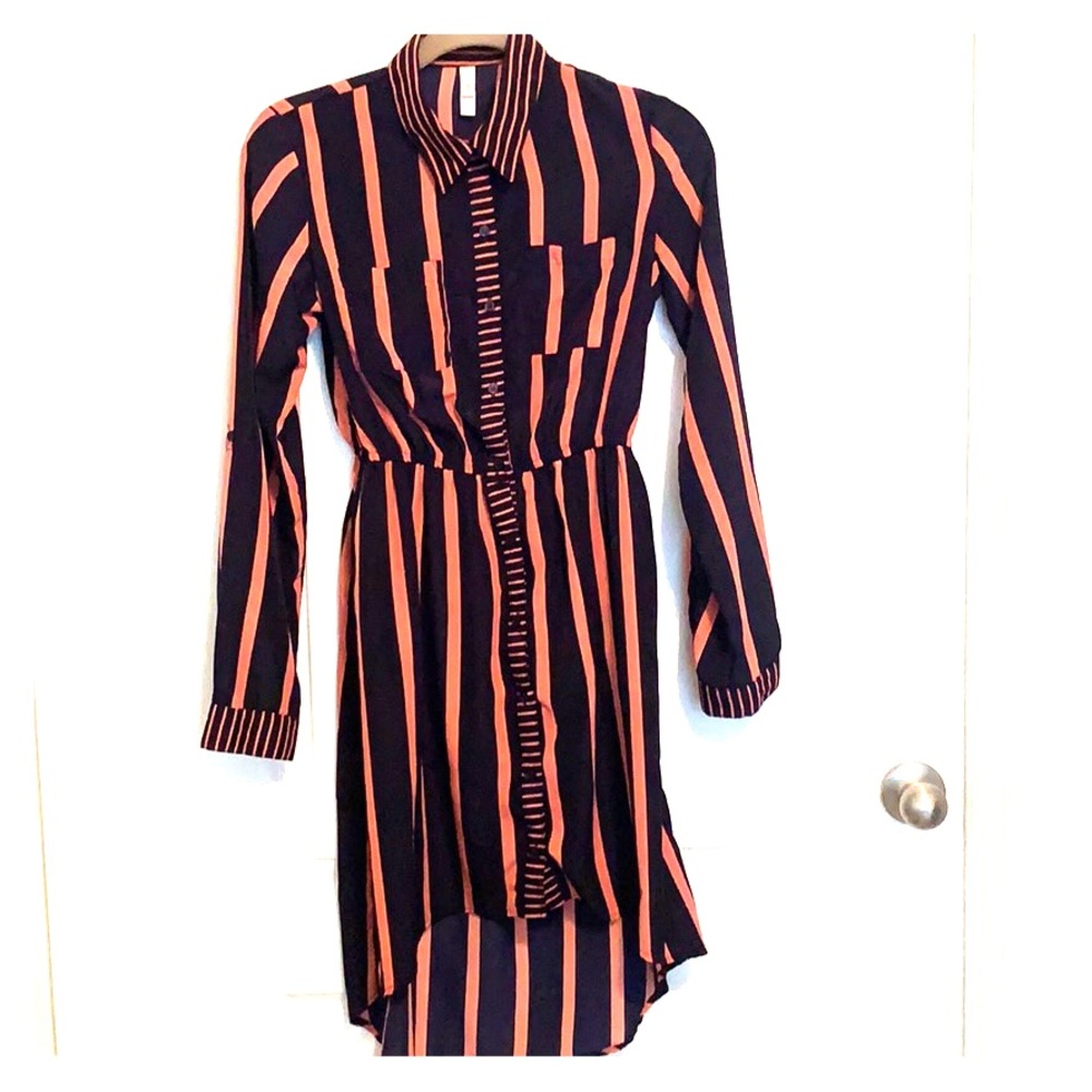 Pink and Navy Long Sleeve Stripped Dress